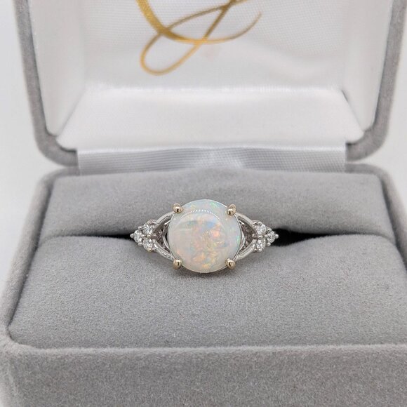One-of-a-kind opal rings in 14k gold or sterling silver 1.5cts Opal Ring in Solid 14K White Gold with Natural Diamond Accents